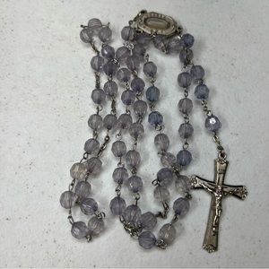 Vintage Lourdes Rosary smoky opague Glass beads crucifix Catholic prayer beads